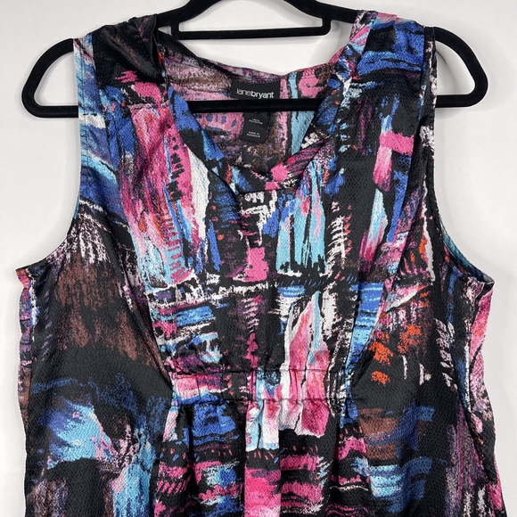 2/$30 Lane Bryant Abstract Watercolor Tunic Blouse 14 Black Multi Gathered #7167 - Picture 5 of 14